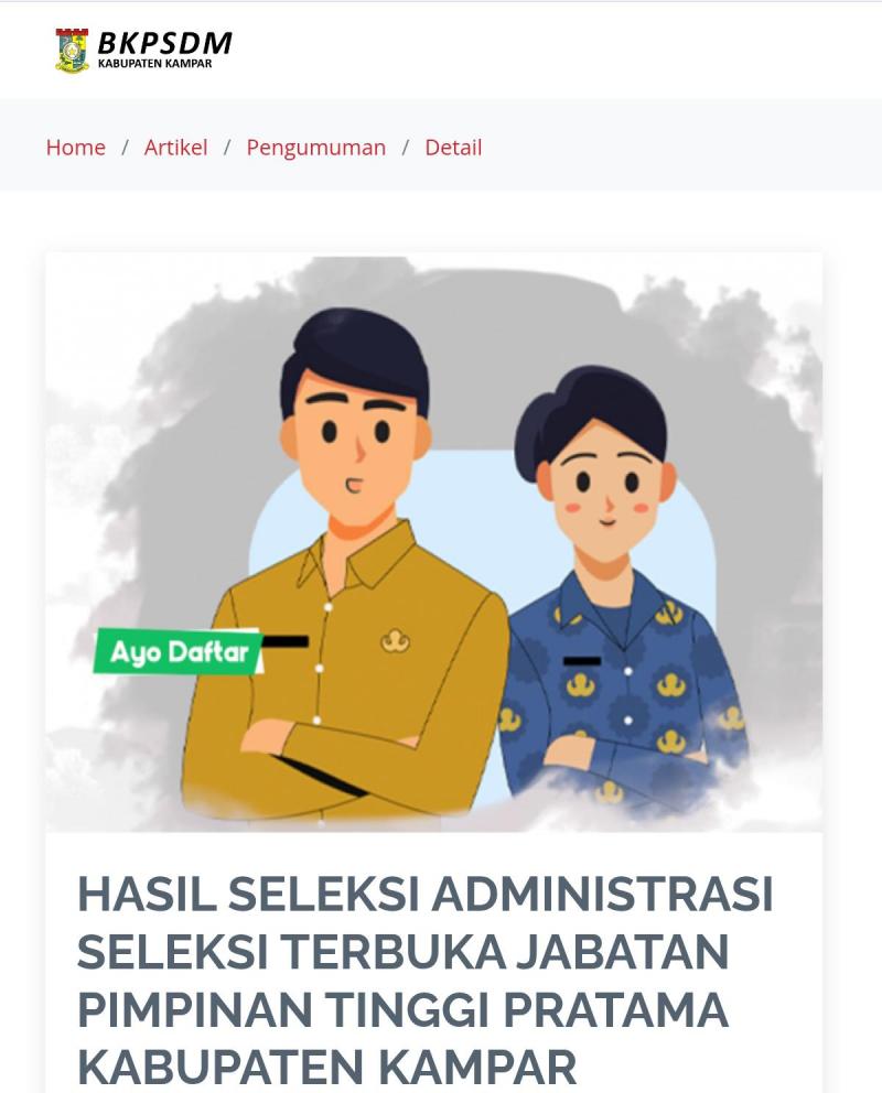Penaselter JPTP Kampar Umumkan Hasil Seleksi Administrasi, Ini Nama Peserta Lulus